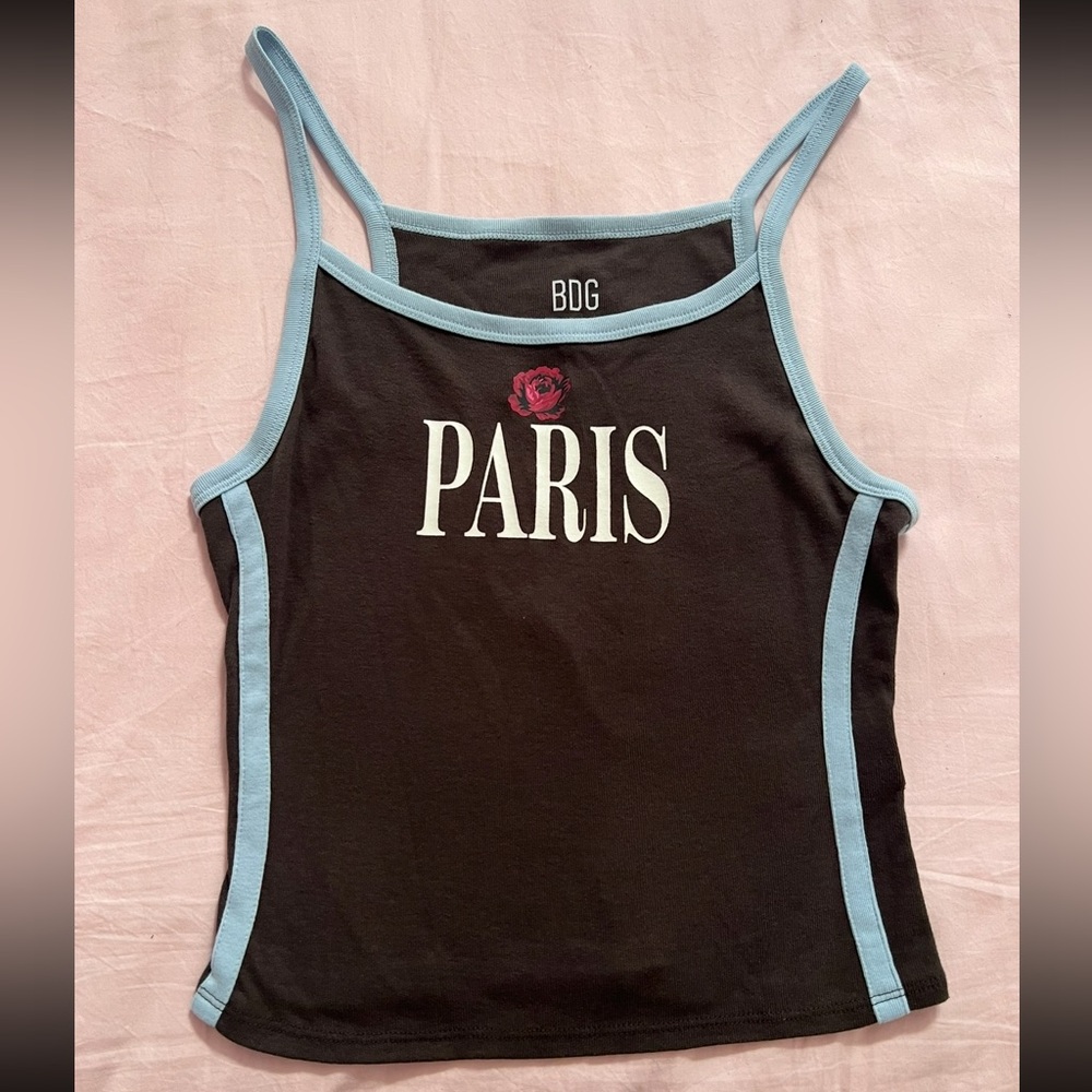 Urban Outfitters BDG Paris Black and Blue Fitted Crop Camisole